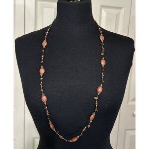 Unbranded Mauve Pink Tone Beaded Necklace w/Bronze Gold & Brown Beads